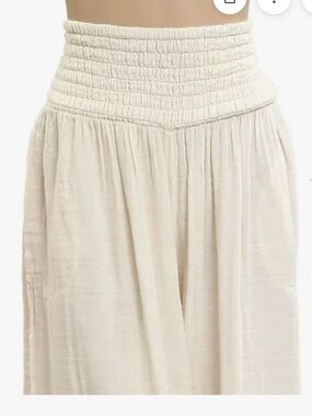 Free People Beige Smocked Pants High Waisted Wide Leg Gauze Pull on pants